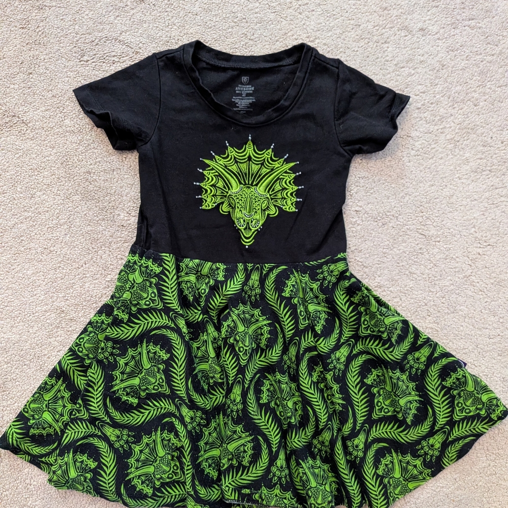 Black and Neon Green Graphic Skater Dress